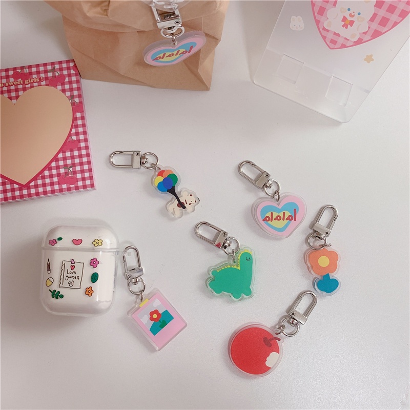 Cute acrylic double-sided pendant bag airpods accessories jewelry dinosaur flower ins key chain pendant cute