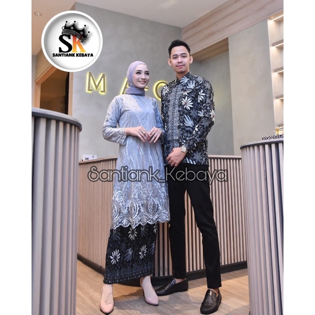 Setelan Kebaya Tunik Batik Couple Modern Terbaru Outfit Pasangan Kondangan Wisuda By santiank kebaya