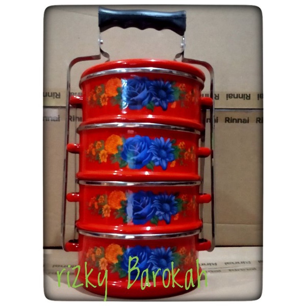 rantang enamel antik 14cm susun 4 &16cm susun 4 warna merah/rantang jadul