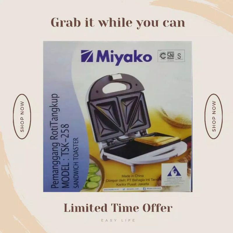 (NEW) MIYAKO PEMANGGANG ROTI TANGKUP TSK258 TSK-258 TSK - 258 TSK 258