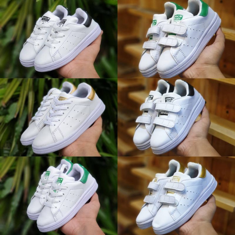 ( BISA COD ) SEPATU KIDS ANAK ADIDAS STAND SMITH TALI DAN PEREKAT SIZE 21-35