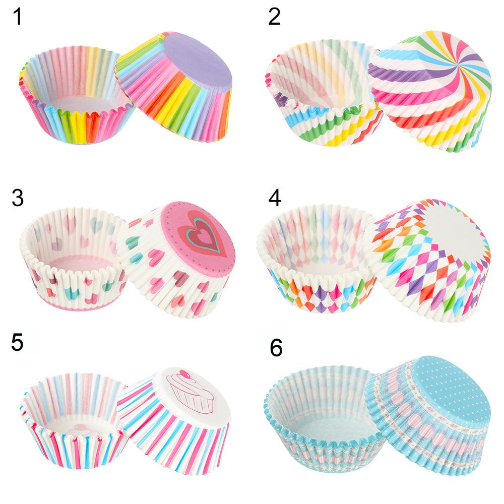 Solighter 100Pcs Kertas Pembungkus Cupcake / Muffin Warna-Warni Anti Minyak