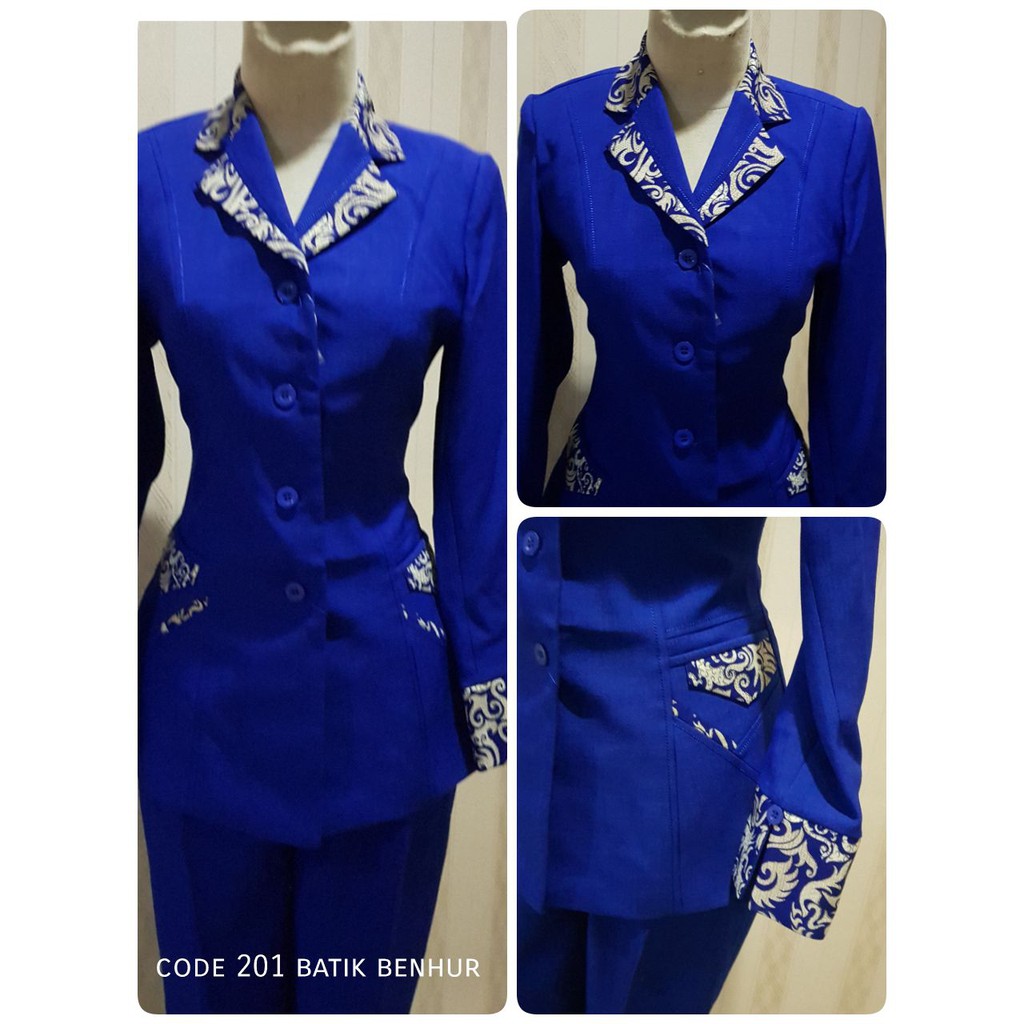 Setelan blazer wanita/Exclusive blazer wanita batik benhur warna biru kode 201