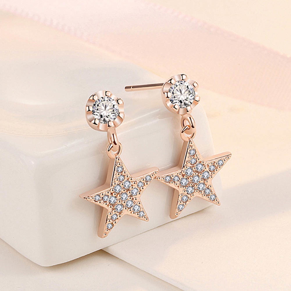 Hu Hu Hu Hu Hu Alat Bantu Pasang Kacamata♡ Anting Tusuk Gantung Wanita Desain Bintang Hias Cubic Zirconia Untuk Hadiah