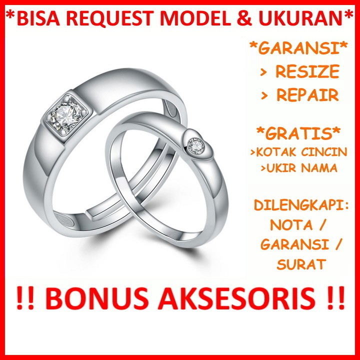 Gratis Ukir Nama Bisa Pesan Model Garansi Silver Asli Cincin Perak Couple Kawin Nikah Tunangan Id216