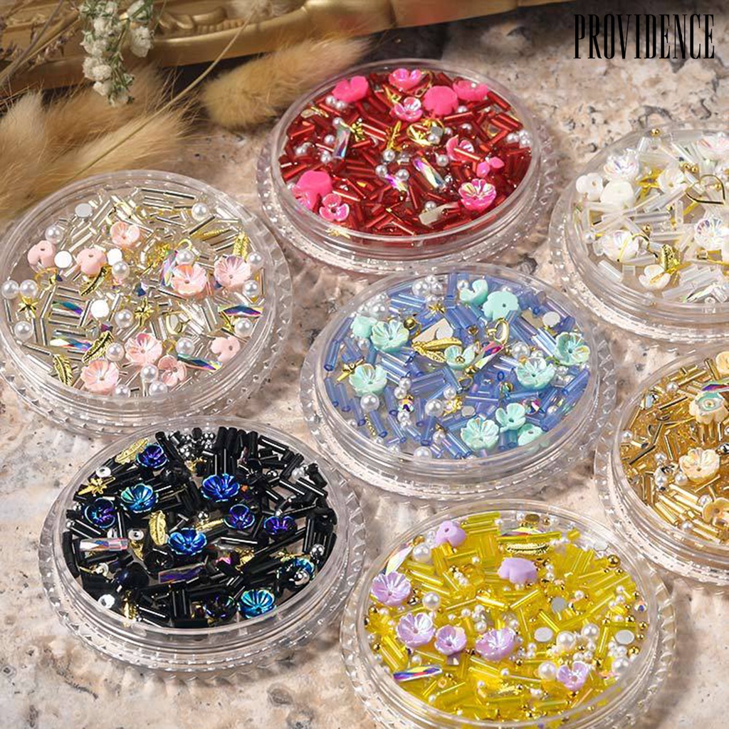 1 Kotak Ornamen Kuku 3d Bentuk Bunga Warna-Warni Aksen Berlian Imitasi Untuk Wanita