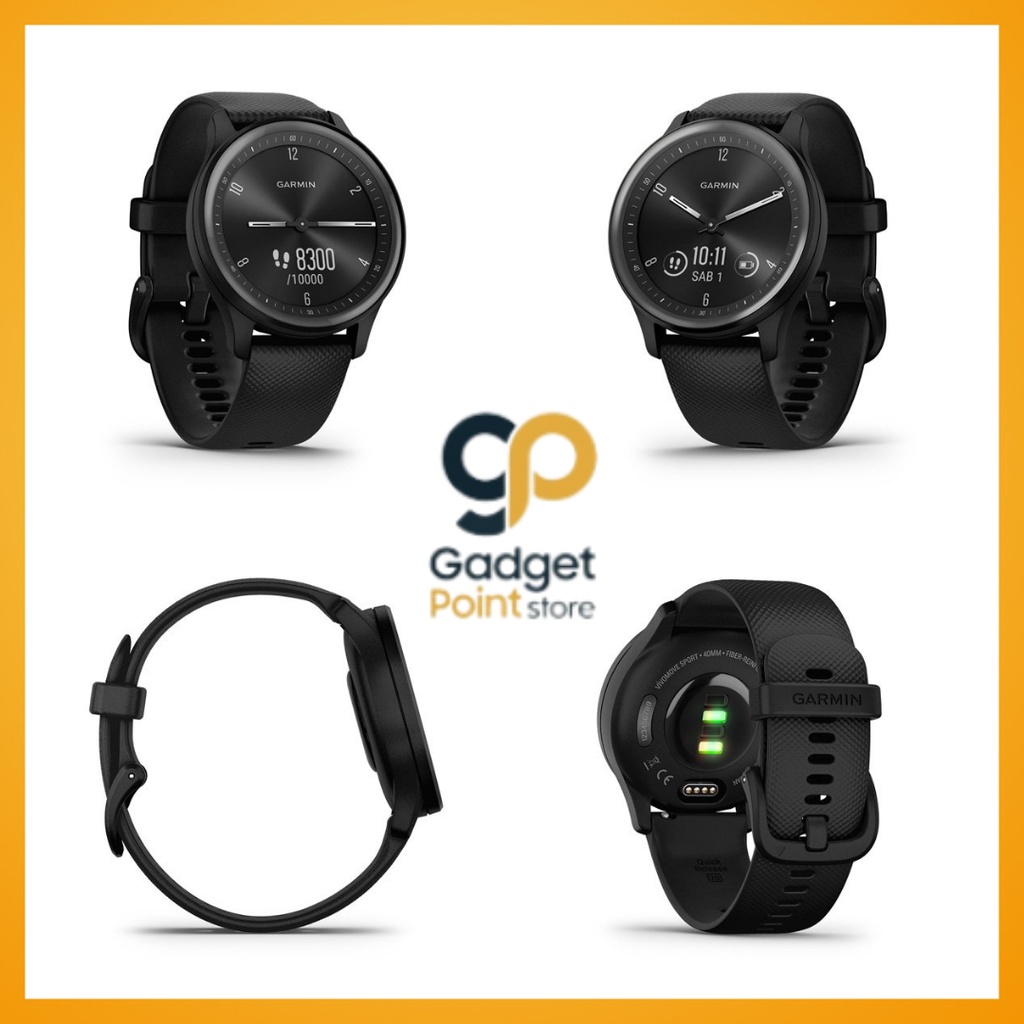 Garmin Watch VivoMove Sport Silicone Band Black Case - Garansi TAM 2 Tahun