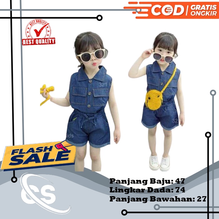 Setelan Anak Levis Demin Perempuan Girl Import Lengan Pendek Set Baju Anak Cewek