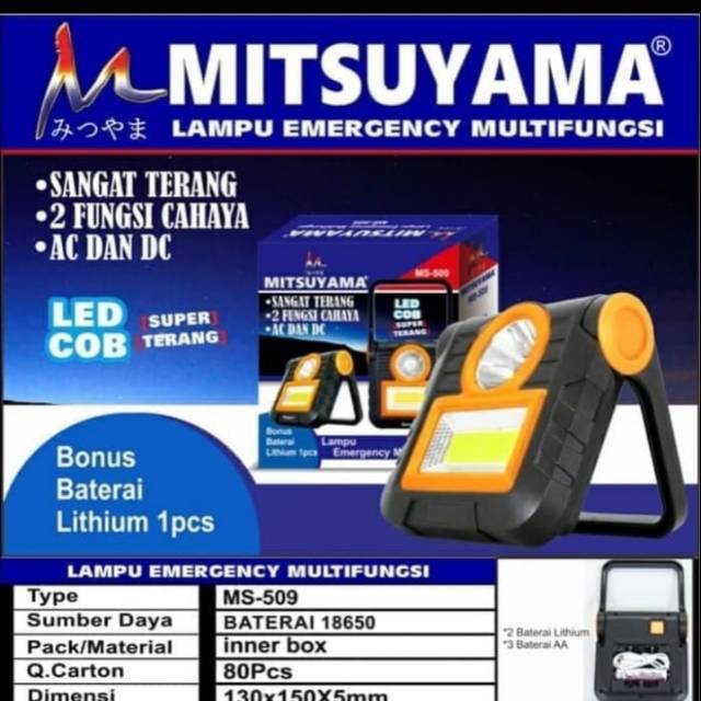 Lampu Emergency LED COB Multifungsi Ms-509 Mitsuyama