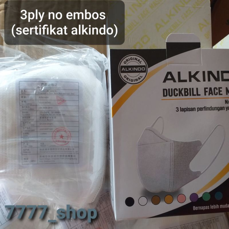 Masker Duckbill ALKINDO, ( Garis dan embos Alkindo) hrg 50pcs/box