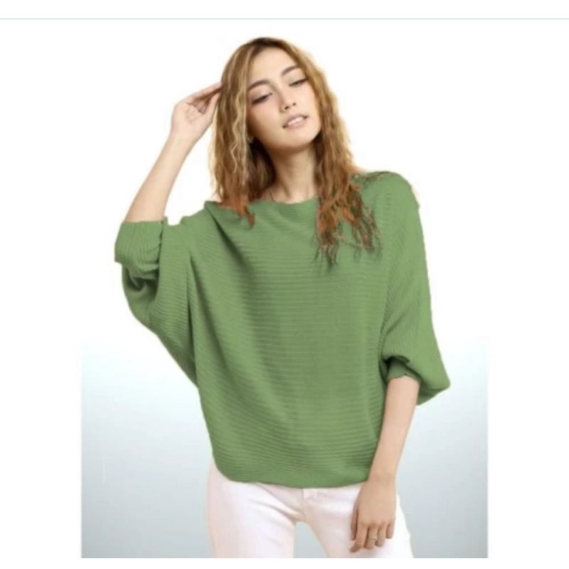 ZIKA batwing | sweater oversize | blouse rajut | lasperal fashion wanita | pakaian wanita-Hijaumint