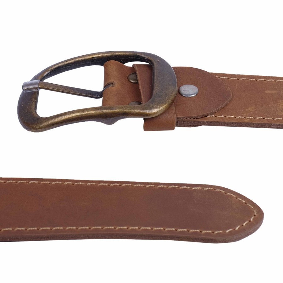 Ikat Pinggang Pria Gesper Sabuk Kulit Asli Leather Belt Buckle LB-03 - Cokelat