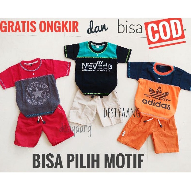 Setelan Anak Laki Laki Size M Usia 4-6 tahun Kaos kombinasi dan Celana pendek chino