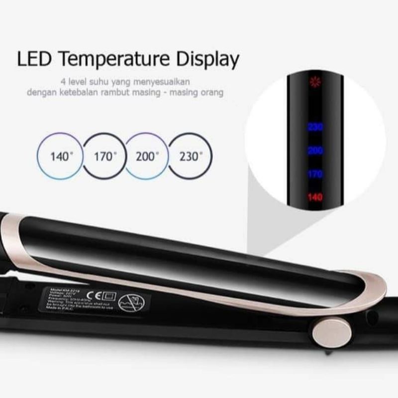 Catok Rambut Lurus Kemei Km-2219 Dengan Infrared Catokan Profesional Hair Straightener