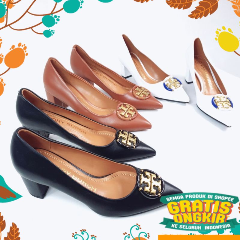 sepatu sendal pink salem grey ungu hijau muda tua dark light / Tory Burch Block Heels with Paperbag