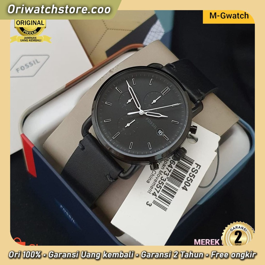 TERLARIS FOSSIL FS5504 JAM TANGAN PRIA FOSSIL ORI BATERAI STRAP LEATHER SIZE 42 MM