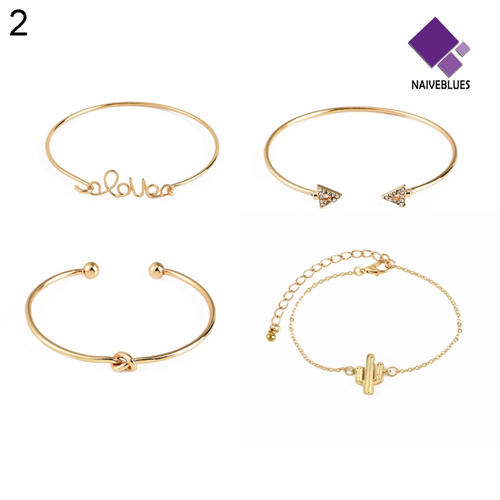 Naiveblue 4Pcs / Set Gelang Tangan Wanita Model Terbuka Adjustable Untuk Pesta / Hadiah