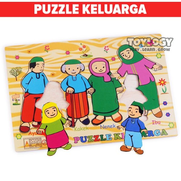 Mainan Edukasi Anak Puzzle Kayu Potongan Gambar Anggota Keluarga Muslim Indonesia
