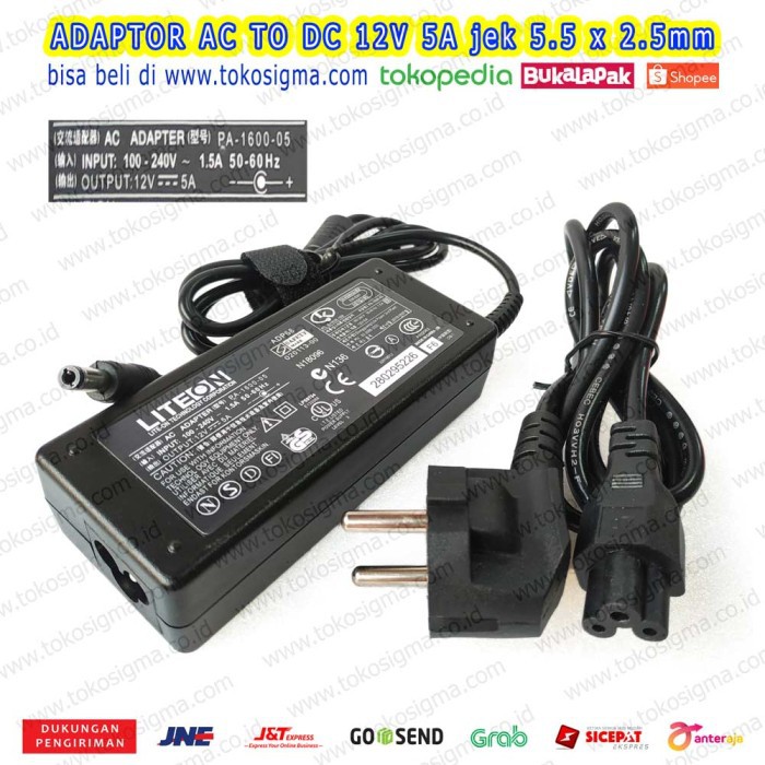 ADAPTER AC ADAPTOR to DC 12V 5A PLUG 5.5 x 2.5 mm 60W POWER SUPPLY