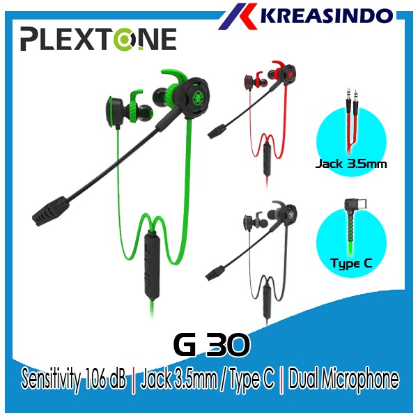 Plextone G30 In Ear Gaming Earphone Headset With Mic Jack / Type-C Original