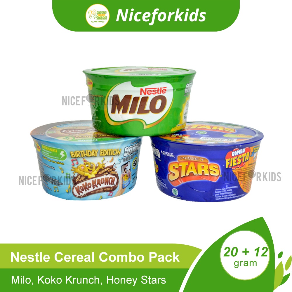 Nestle Koko Krunch Cereal Combo Pack 20+12gr Kemasan Cup / Milo Cereal Combo Pack / Honey Stars Cereal Combo Pack