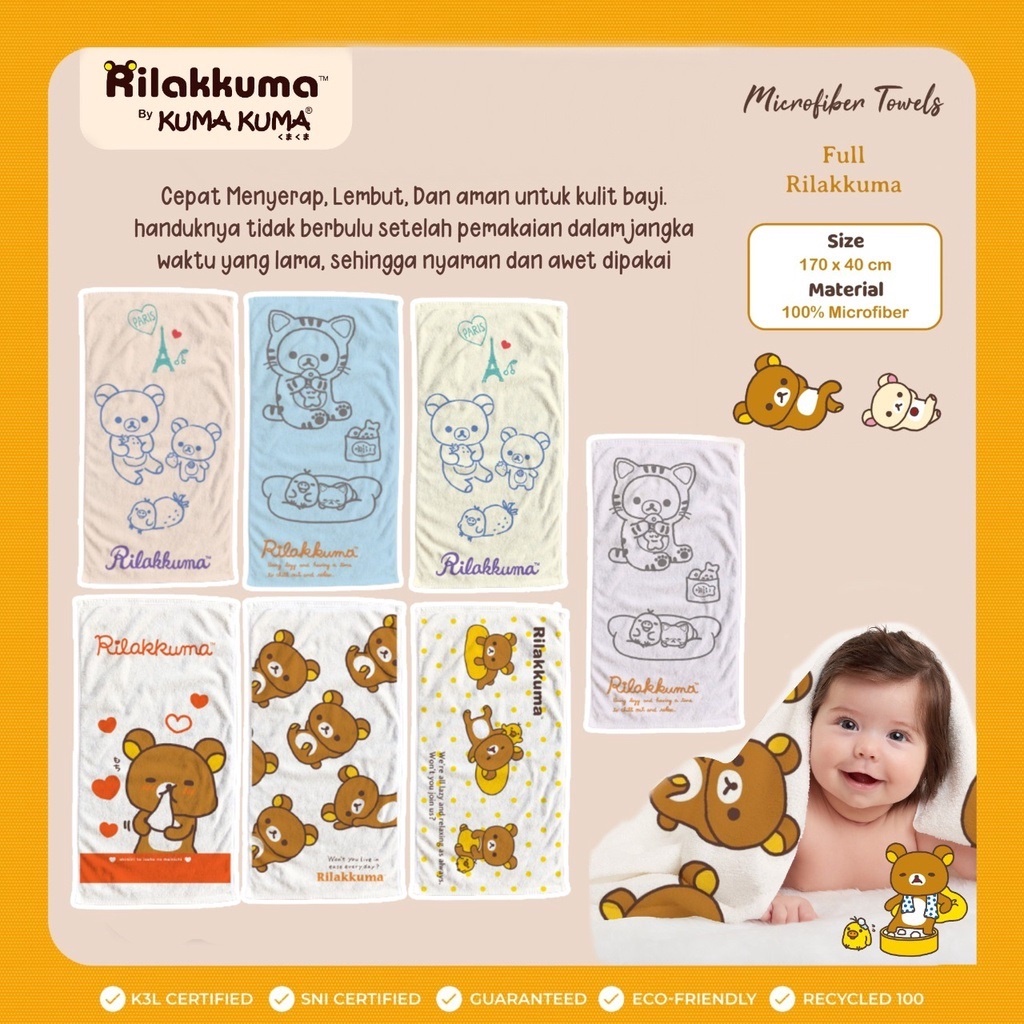 Happy Life Rilakkuma Kuma Kuma Microfiber Towel Handuk Bayi 170x40cm Premium