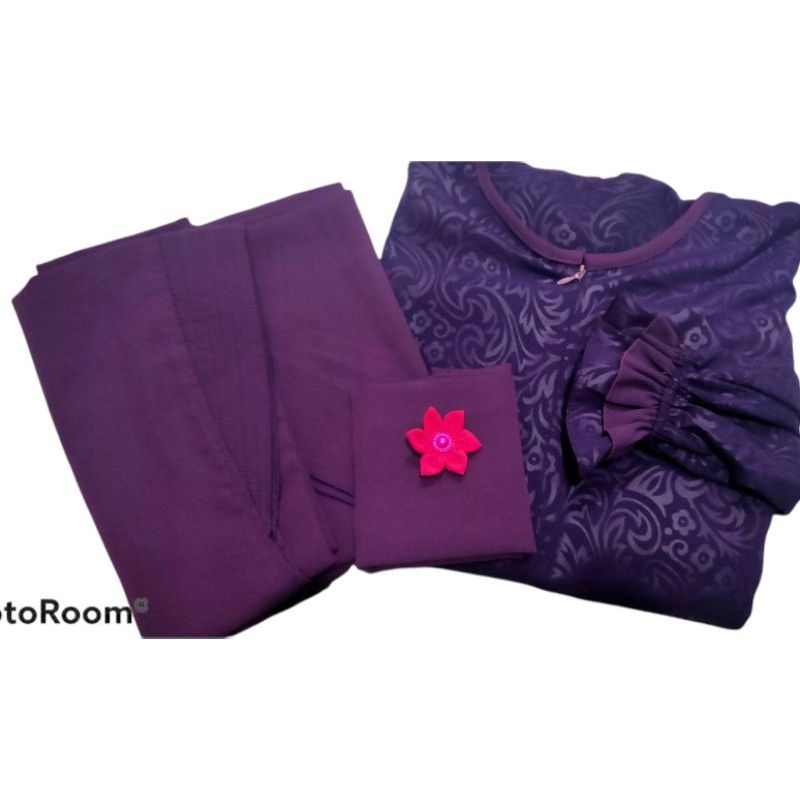 GAMIS SET CADAR / GAMIS SYARI /GAMIS SUNNAH SET EMBOS WOLFIS LENGAN KARET TANPA TALI  FREE CADAR DAN CADAR BISA COD-Ungu tua pandan