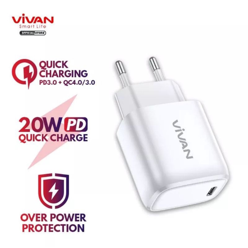 VIVAN POWER 20 USB C CHARGER PD QUICK CHARGE 20W GARANSI 1 TAHUN