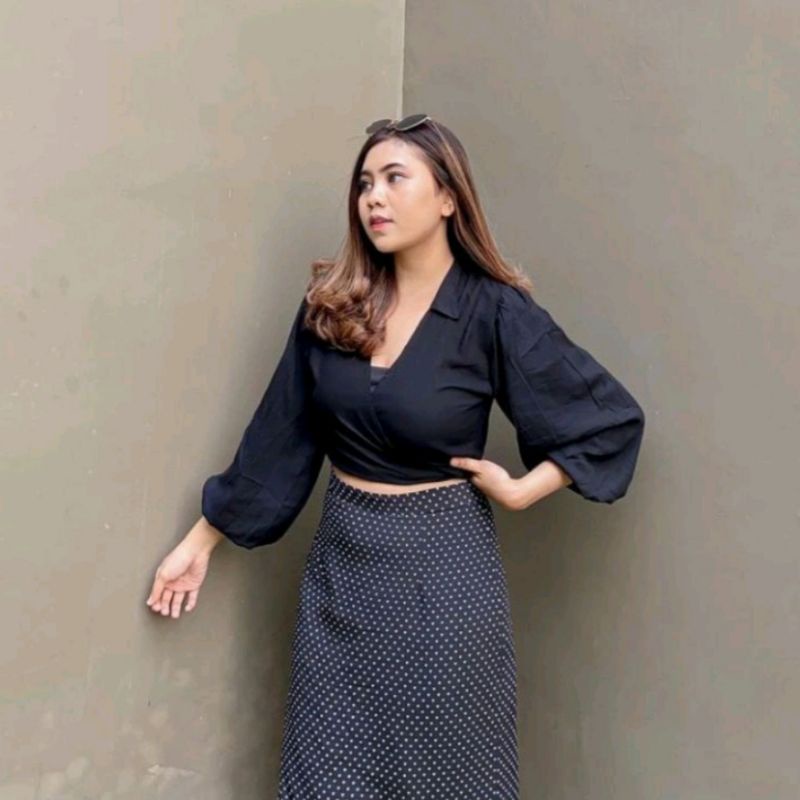 Wrap Top Atasan Wanita Model Kimono Lengan Panjang