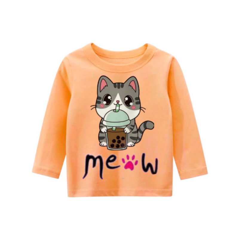 kaos lengan panjang anak perempuan motif kucing/boba