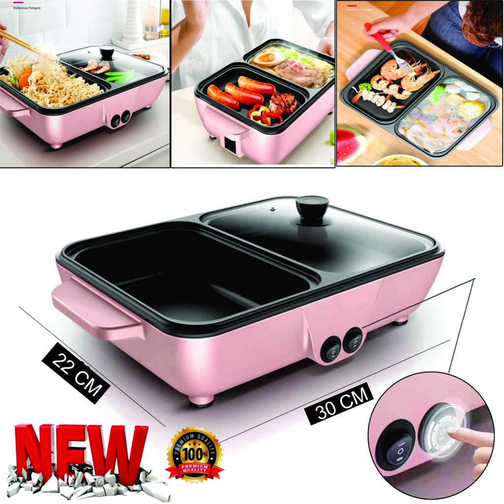 Kompor Listrik 2In1 MultiFungsi Electric Shabu Shabu Dan Panggangan Dalam Satu Unit Grill pan anti lengket hemat listrik