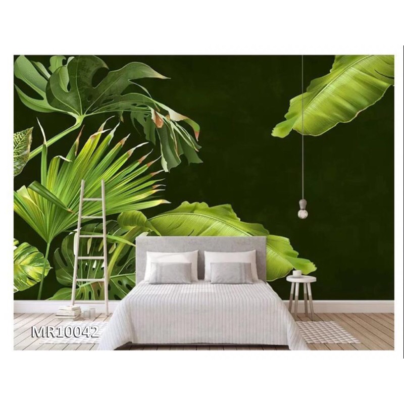 Mural Photowall Wallpaper Dinding Mural Motif Aneka Daun Hijau Natural
