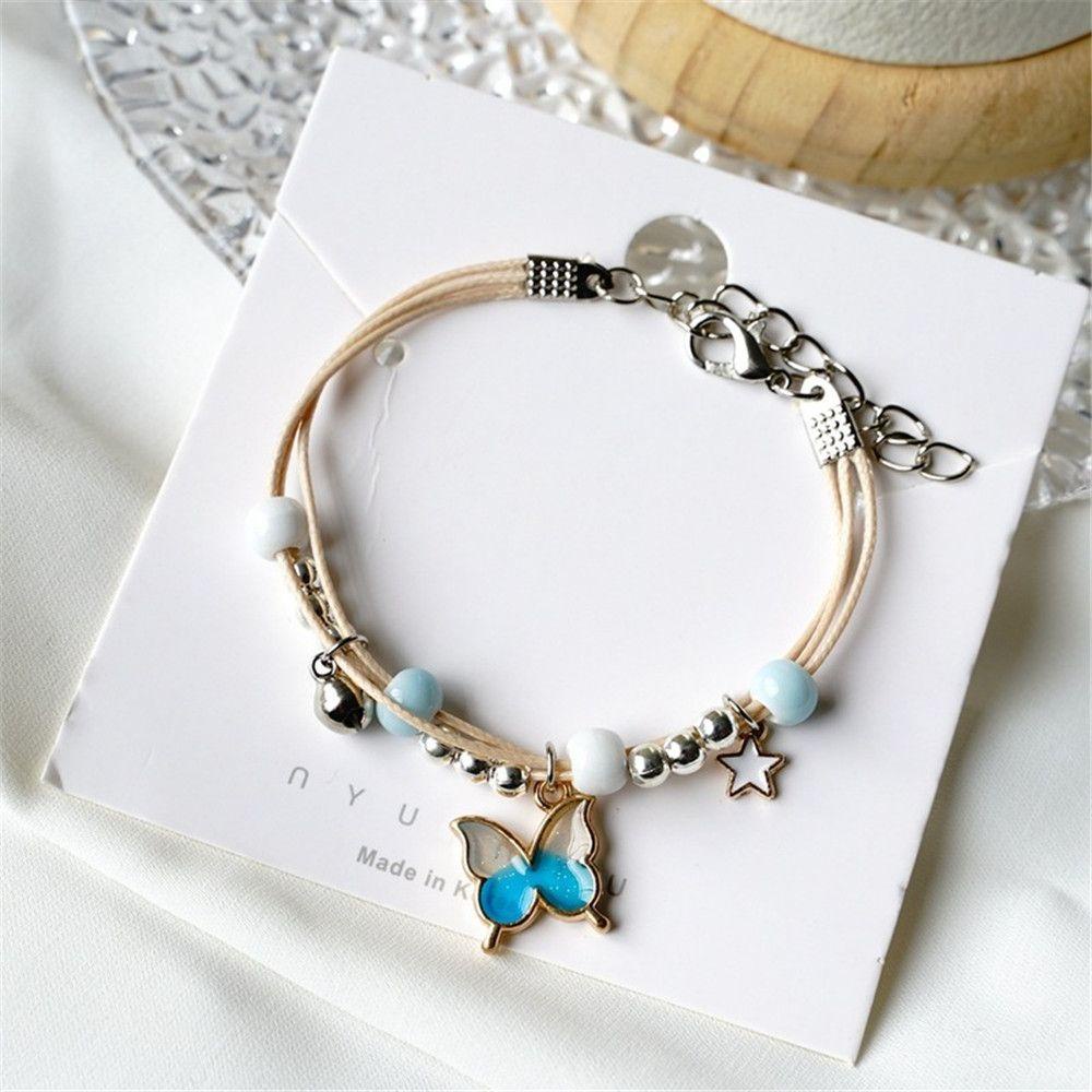 R-flower Butterfly Bracelet BFF Bell Beads Hadiah Teman Liontin Yang Dapat Disesuaikan