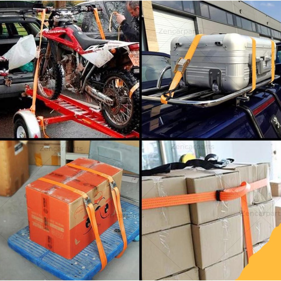 Tali krek Pengikat Barang 1" 4M Cargo Lashing Belt Ratchet Tie Down Set sepeda mobil motor Gojek Gra