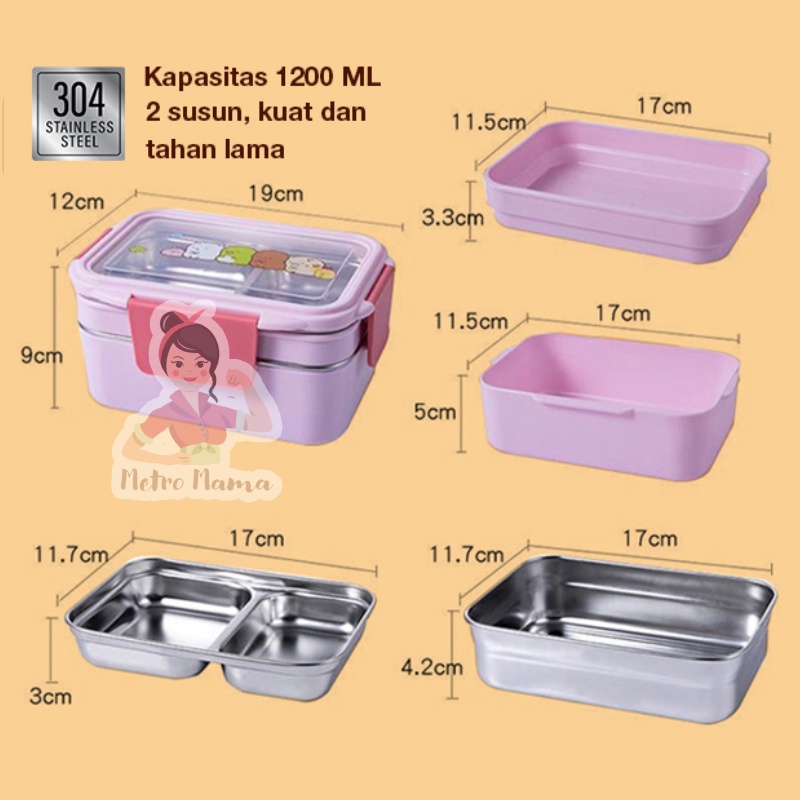 Kotak Makan Anak Sekolah LUNCH BOX 1 Susun / tempat makan 2 Tingkat STAINLESS STEEL 304 Karakter Jepang Sumikko Gurashi