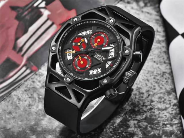 Jam Tangan Pria Original NORTH 7710 Chronograph Anti Air Black
