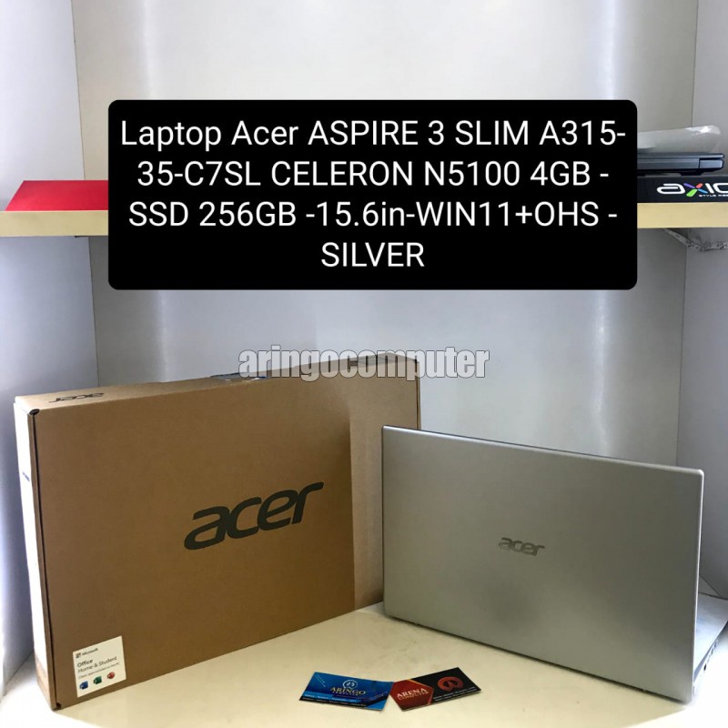 Laptop Acer ASPIRE 3 SLIM A315-35-C7SL CELERON N5100 4GB -SSD 256GB -WIN11+OHS -SILVER