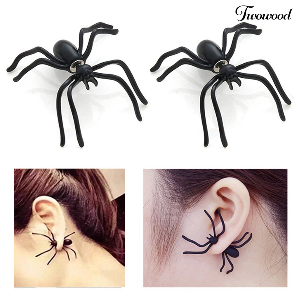 1pc Anting Stud Bentuk Laba-Laba 3d Bahan Plastik Warna Hitam Untuk Pesta