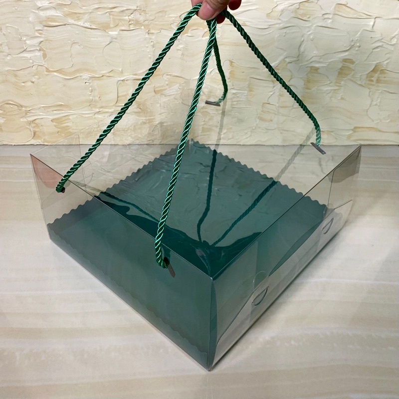 

(MIN 5pcs)Transparent Box Green Base & Handle - Box Kue Mika Alas Tali Hijau cocok untuk Ramadhan Mubarak Lebaran Idul Fitri