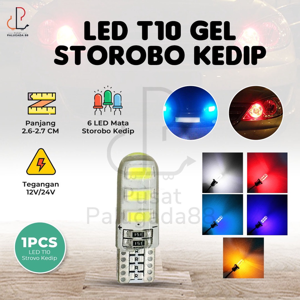 T10 Gel Flash Jelly Kedip Strobo Strobe Senja Sein Mobil Motor 6 LED Lampu Mata SMD 12V 24V 3014