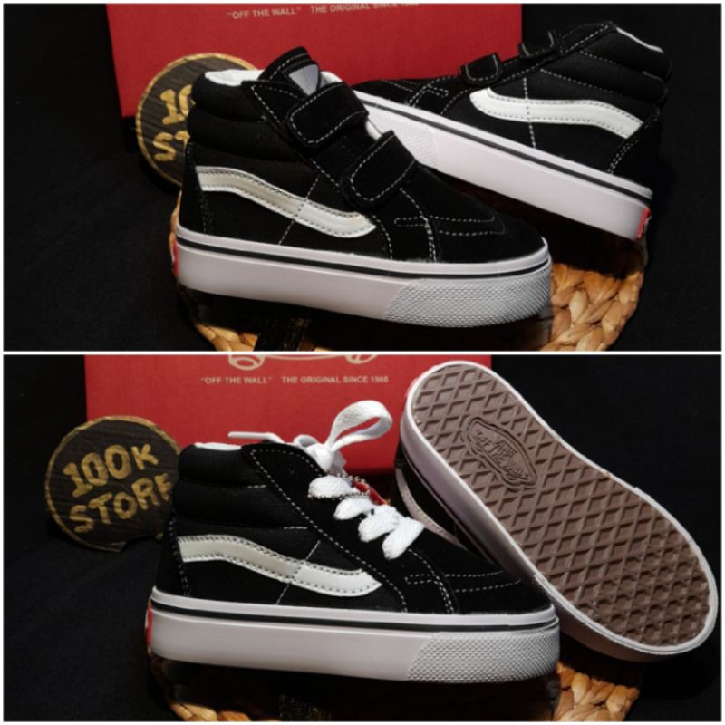 sepatu Vans anak sk8 BW tali/perekat size 17-35 jaminan Real pict