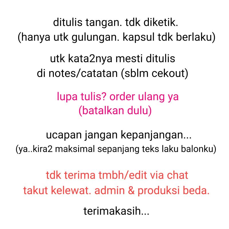 tulis surat gulungan - wajib ditambahkan di notes/catatan sblm cekout