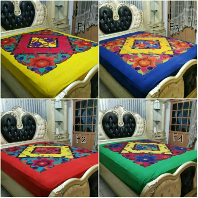 SPREI BATIK UKURAN 160X200X20 MOTIF BUNGA WARNA KUNING MERAH HIJAU BIRU QUEEN SIZE BED KASUR BUSA