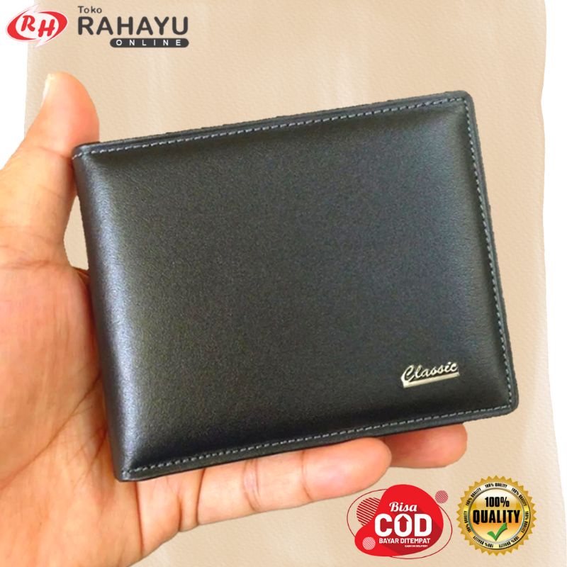 Dompet Kulit Pria Lipat Dua Classic Hitam