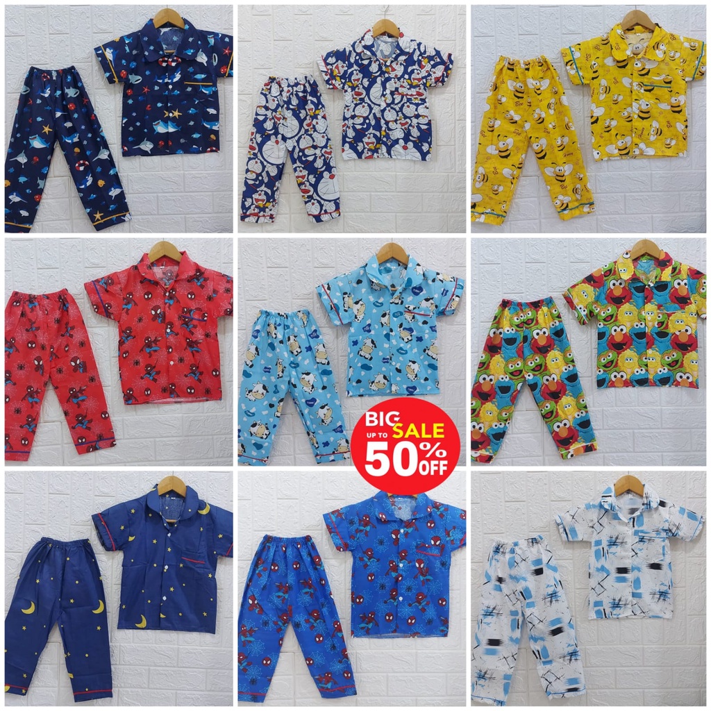 PROMO PAKET 3 PCS PIAMA ANAK PEREMPUAN DAN LAKI-LAKI