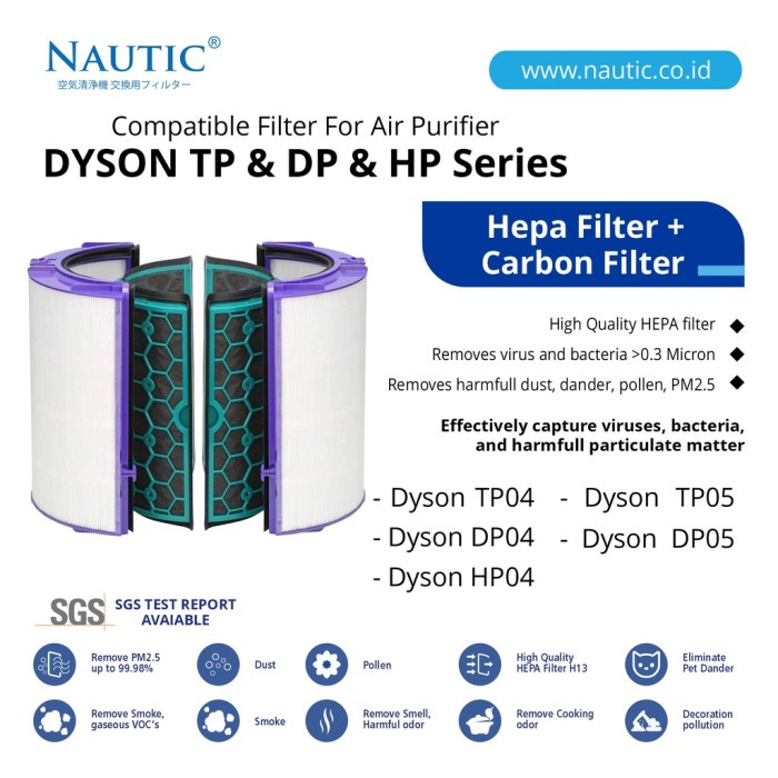 Nautic - Replacement Filter Air Purifier Dyson TP04 DP04 HP04 TP05 DP05 / HEPA+Carbon