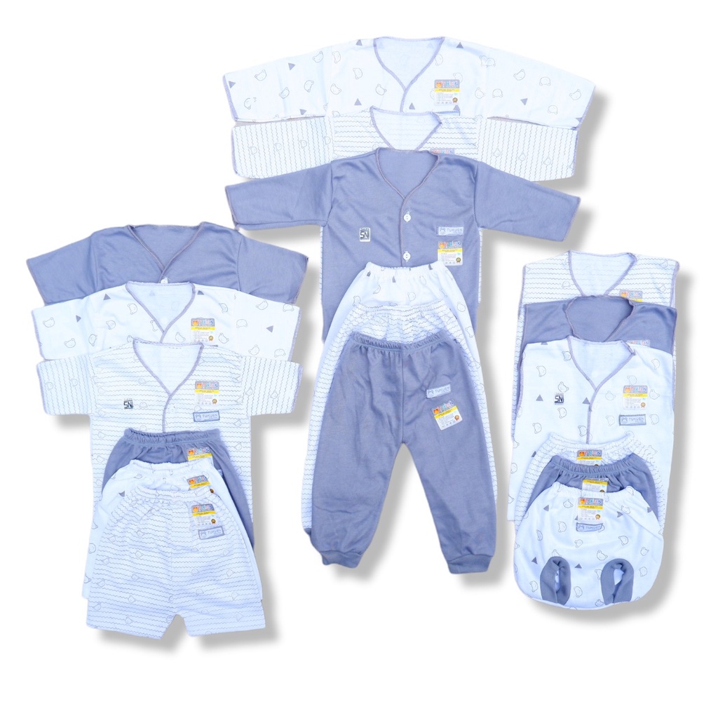 ISI 18Pcs (9Stel) Baju Bayi Baru Lahir TUKUEN BABY SNI 0-4 Bulan Motif GREYMIX