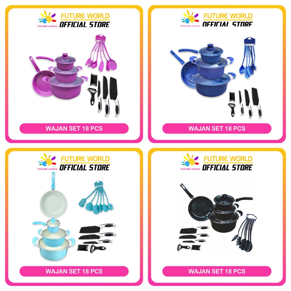 Produk Peralatan Masak Panci Set 13 Cookware+Pisau+Spatula Praktis Wajan 13 Tutup Kaca