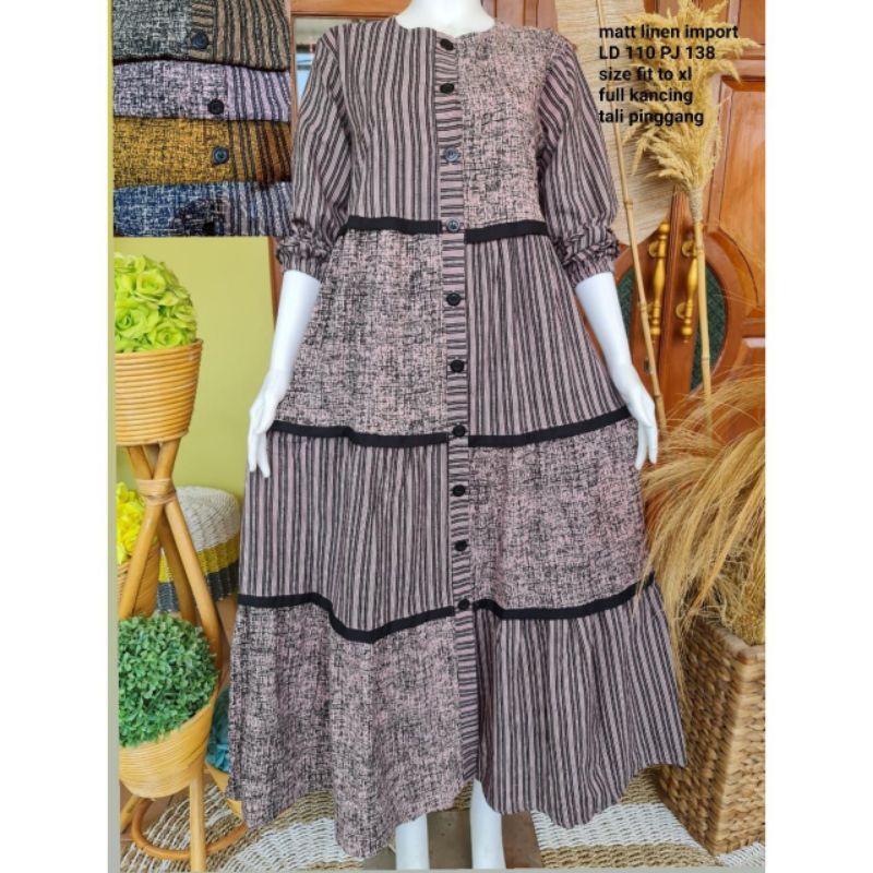 gamis katun linen salur mix