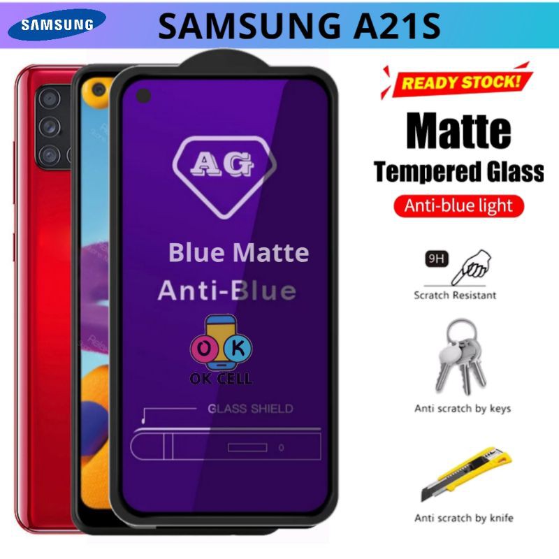 Tempered Glass Anti Blue Matte Samsung A21s - TG Biru Anti Gores Layar Radiasi Full Cover Premium